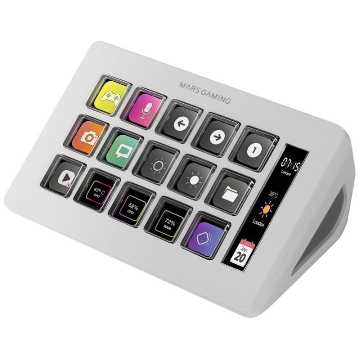 Mars Gaming MSD-ONE Control Panel Slim 15 Teclas Personalizables Pantalla LCD Windows y MacOS Blanco