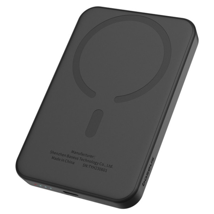 Baseus Powerbank 5000mAh con Carga Inalámbrica MagSafe 20W Negra + Cable USB-C a USB-C 30cm Negro