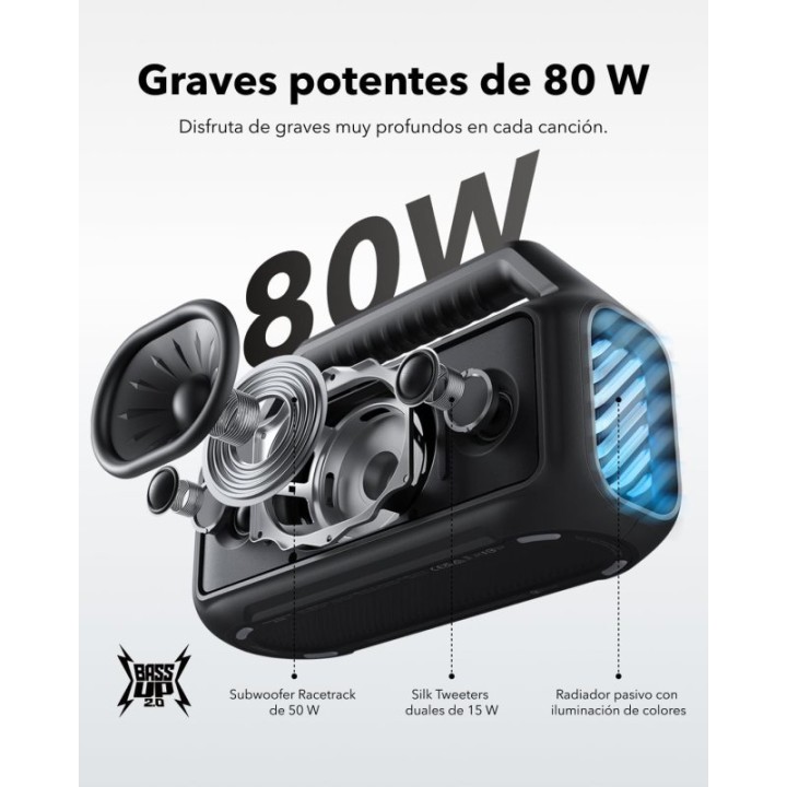 Soundcore Boom 2 Altavoz Inalámbrico 2.1 RGB Negro
