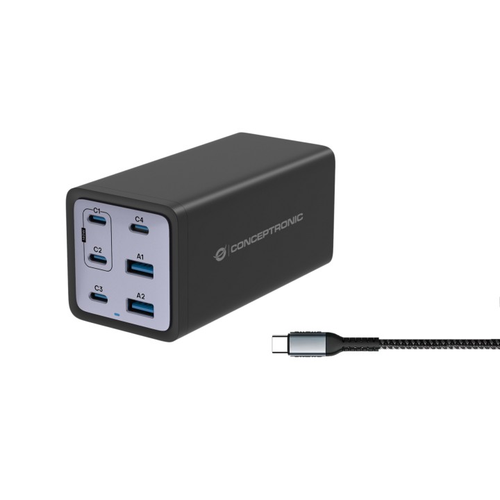 Cargador CONCEPTRONIC 200W USB-A/C Negro (OZUL06BE)