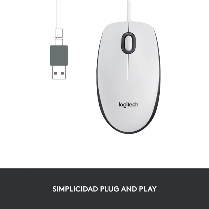 Logitech M100 Ratón Ambidiestro USB 1000 DPI Blanco