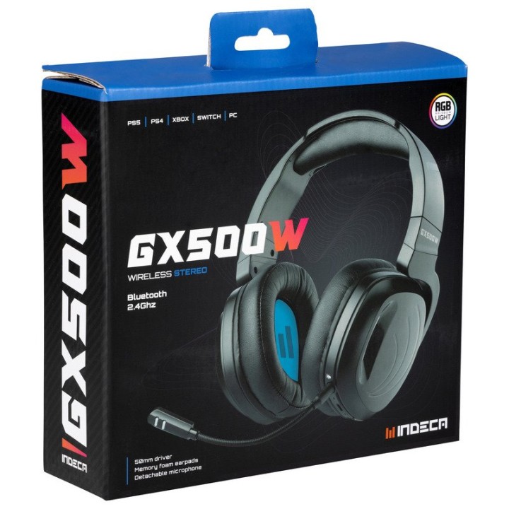 Indeca GX500W Auriculares Gaming Inalámbricos Negros para PS5/PS4/Nintendo Switch/Xbox/PC