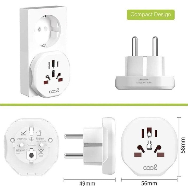 Cool Adaptador de Enchufe Universal Internacional World to Europe Blanco