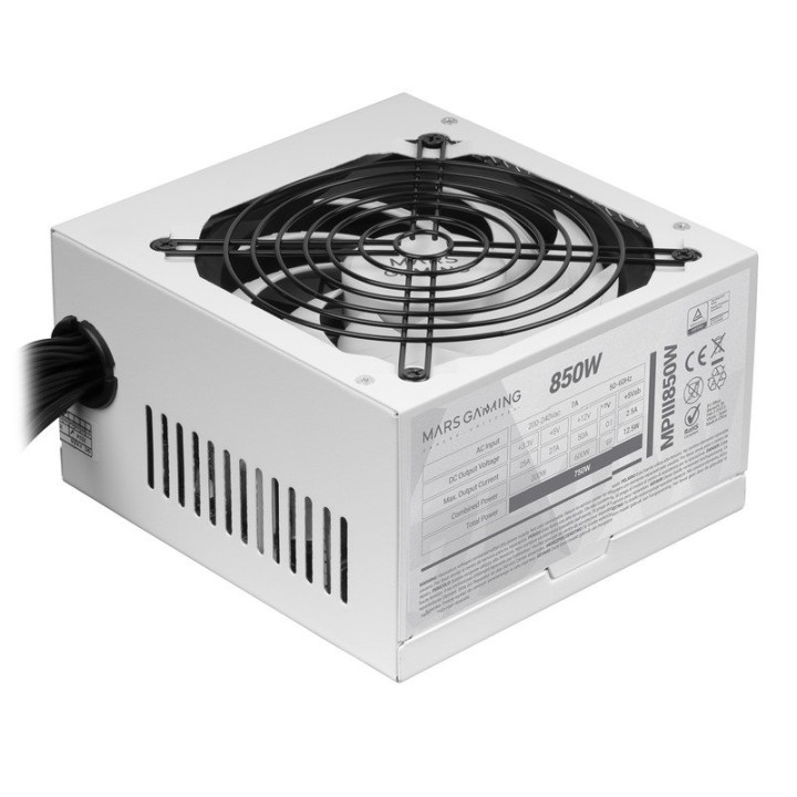 Mars Gaming MPIII850 Fuente Alimentación PC ATX 850W 5 Años Garantía 85% Eficiencia Ai-rpm Blanco