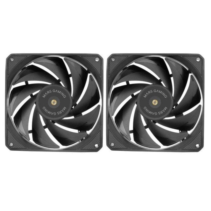 Mars Gaming MF-NCLX2 Kit 2 Ventiladores Ultrasilenciosos FDB 120mm Diseño Aspas Híbridas PWM Negro