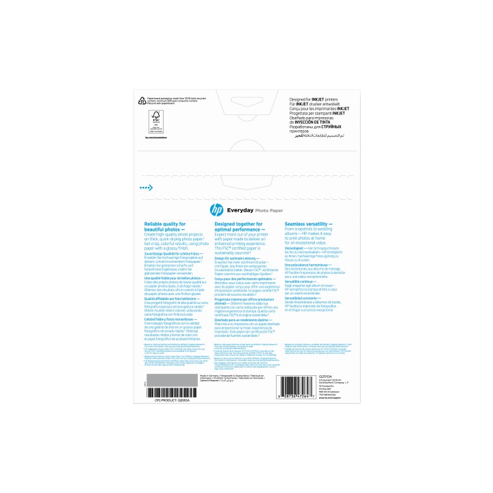 Papel Fotográfico HP A4 210x297mm 100 Hojas (Q2510A)