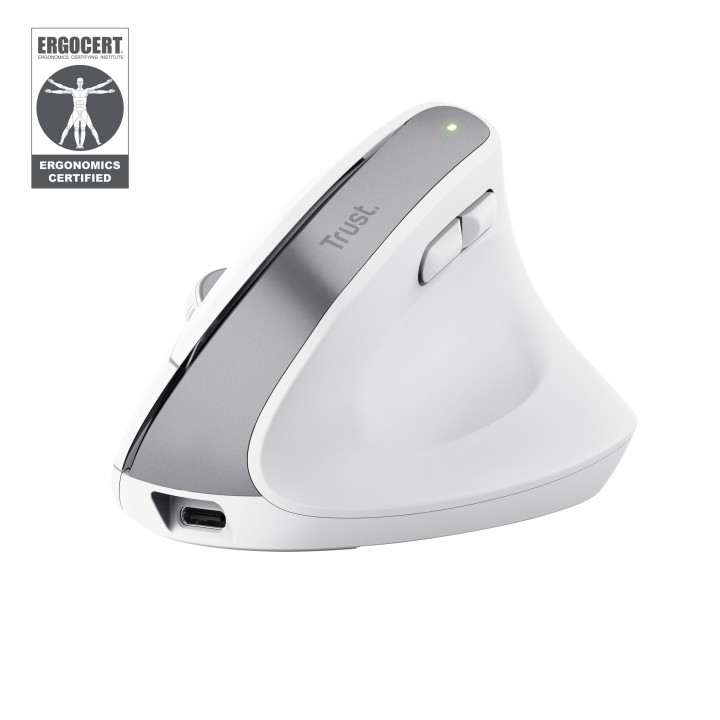 Ratón Vertical Trust Bayo+ Óptico RF BT Blanco (25399)