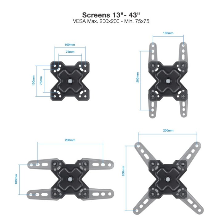 TooQ LP1345TN-B Soporte Inclinable para TV de 13-43" VESA 200 Max 20kg