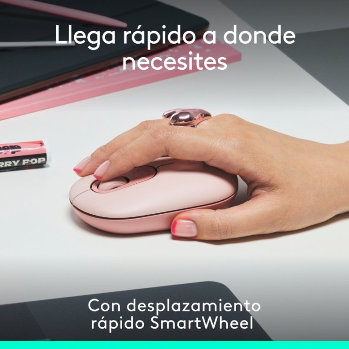 Logitech Pop Mouse Ratón Inalámbrico Compacto con Función de Emojis Personalizables Rosa