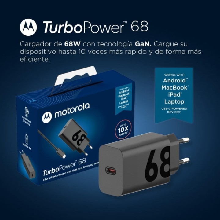 Motorola TurboPower 68 SJMC682 Cargador de Red Eléctrica USB-C Carga Rápida 68W Negro