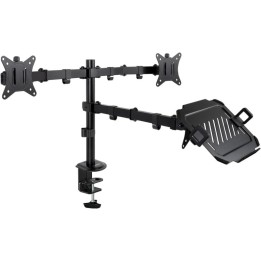 TooQ Soporte de Mesa para 2 Pantallas 17-32" y Bandeja para Portátil Negro