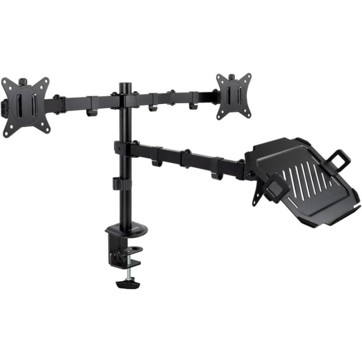 TooQ Soporte de Mesa para 2 Pantallas 17-32" y Bandeja para Portátil Negro