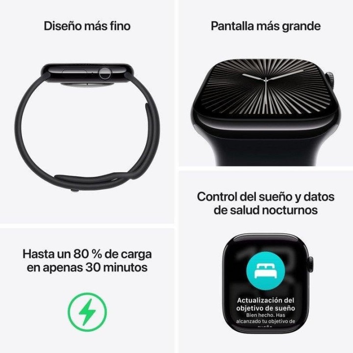 Apple Watch Series 10 GPS + Cellular 46mm Caja Aluminio Plata con Correa Deportiva Azul Denim S/M