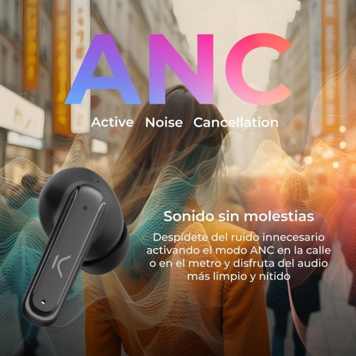 Ksix Vision Auriculares Inalámbricos con ANC y Pantalla TFT 2.01" en Estuche Negros