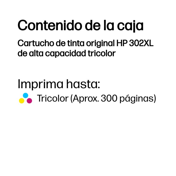 Tinta HP 302XL Tricolor 8ml 300 páginas (F6U67AE)