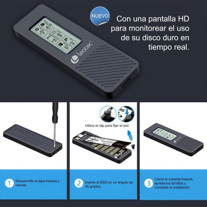 Leotec Caja Externa para Discos M.2 NVME con Panel LCD