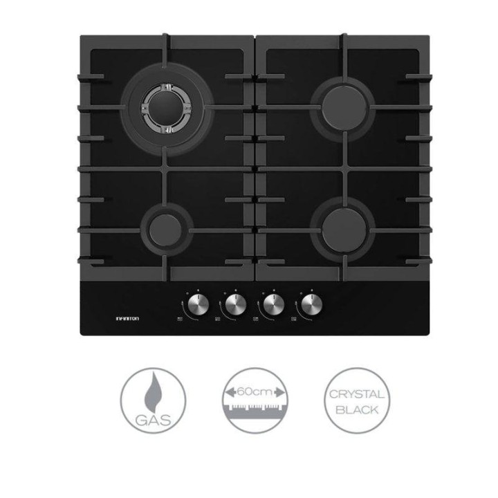 Placa de Gas Infiniton GG-429 4 Fuegos 60cm Cristal Negro