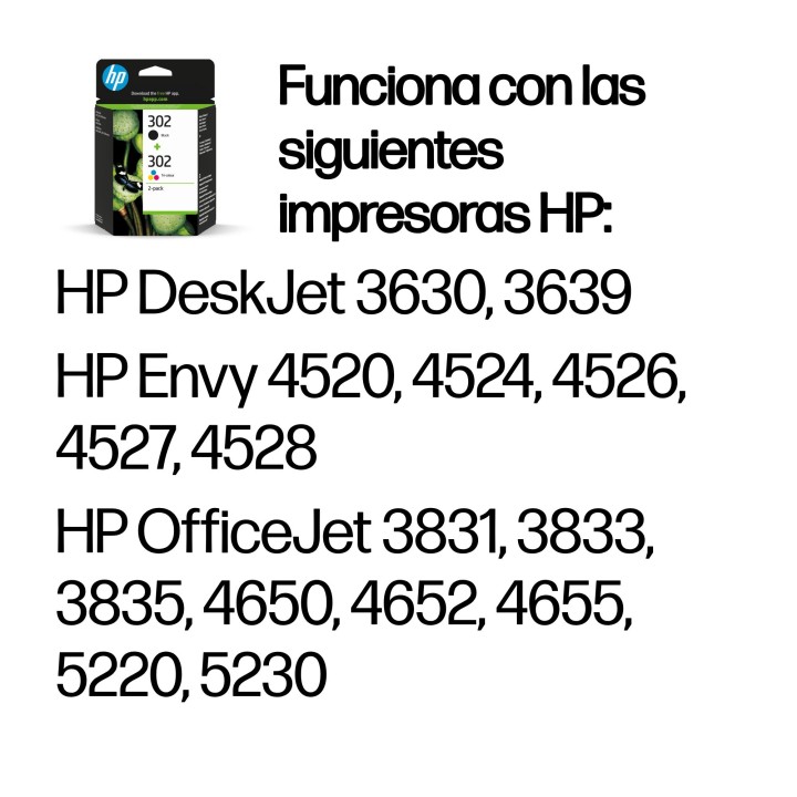 Tinta HP 302 Pack Tricolor/Negro 4ml/3.5ml (X4D37AE)