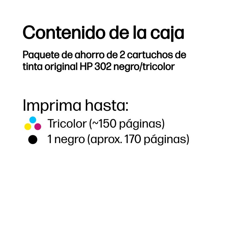 Tinta HP 302 Pack Tricolor/Negro 4ml/3.5ml (X4D37AE)