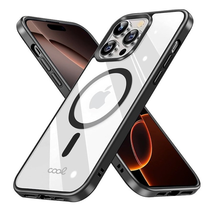 Cool Funda Magnética Transparente con Borde Negro para iPhone 16 Pro Max