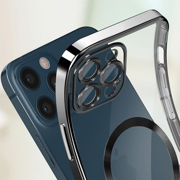 Cool Funda Magnética Transparente con Borde Plata para iPhone 16 Pro Max