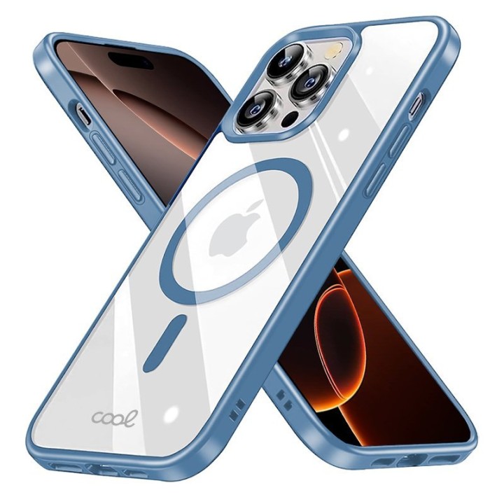 Cool Funda Magnética Transparente con Borde Celeste para iPhone 16 Pro Max