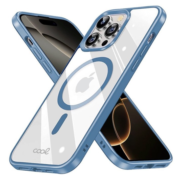 Cool Funda Magnética Transparente con Borde Celeste para iPhone 16 Pro