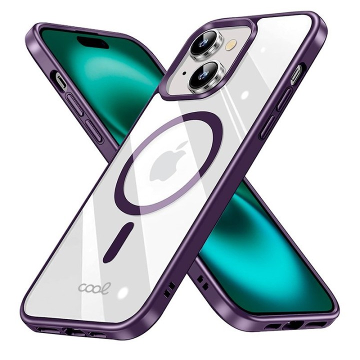 Cool Funda Magnética Transparente con Borde Violeta para iPhone 16 Plus