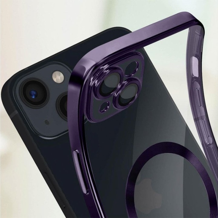 Cool Funda Magnética Transparente con Borde Violeta para iPhone 16 Pro