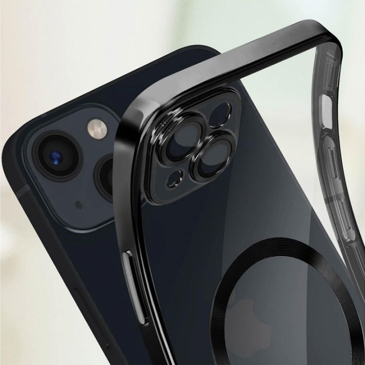 Cool Funda Magnética Transparente con Borde Negro para iPhone 16 Plus