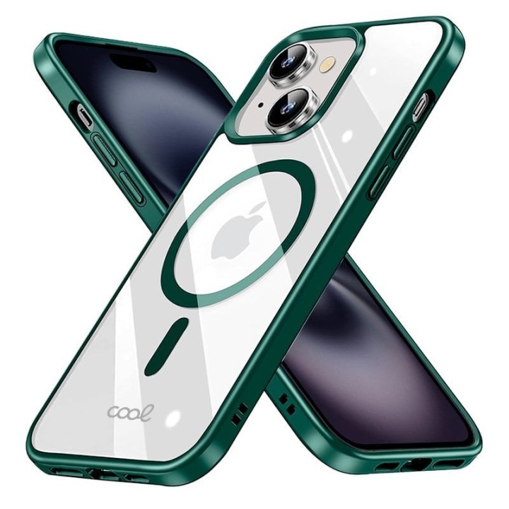 Cool Funda Magnética Transparente con Borde Verde para iPhone 16