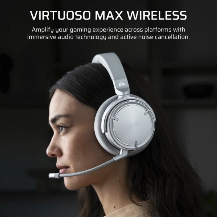 Corsair VIRTUOSO MAX Silver Auriculares Gaming Inalámbricos con Cancelación de Ruido Dolby Atmos