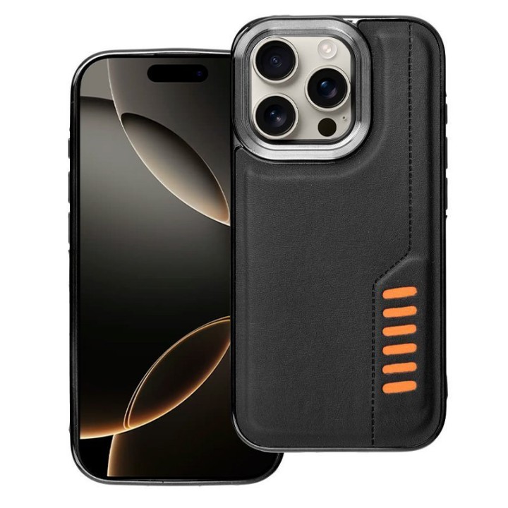 Cool Milano Funda Reforzada de TPU y Polipiel Negra para iPhone 16 Pro