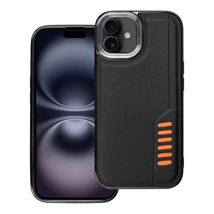 Cool Milano Funda Reforzada de TPU y Polipiel Negra para iPhone 16