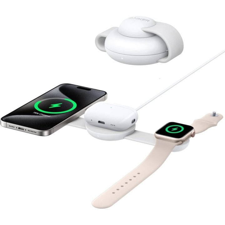 Anker MagGo Estación de Carga Inalámbrica 3 en 1 Compatible con MagSafe Qi2 15W Blanco