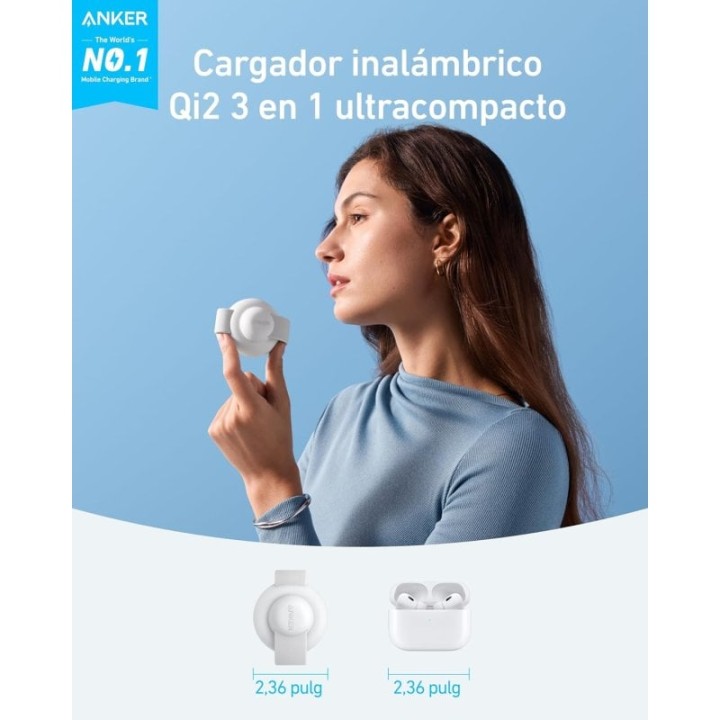 Anker MagGo Estación de Carga Inalámbrica 3 en 1 Compatible con MagSafe Qi2 15W Blanco