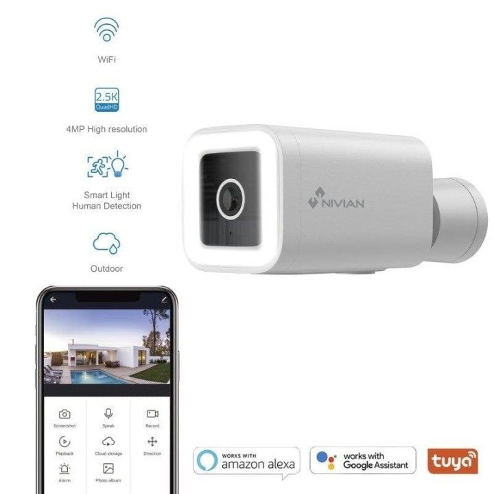 Nivian NVS-IPC-03-L Cámara Vigilancia IP WiFi Exterior QHD 2560x1440 Visión Nocturna a Color