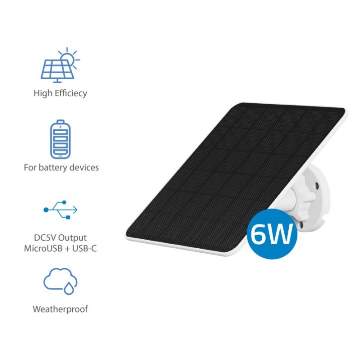 Nivian NV-SOLAR5V-6W Panel Solar 6W para Cámaras de Seguridad IP Conector USB-C