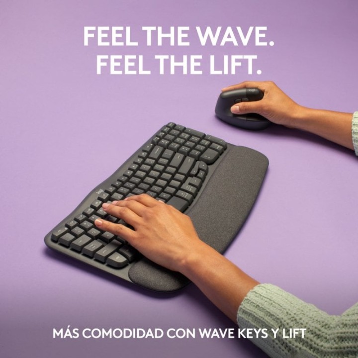 Logitech Pack Wave Keys Teclado Ergonómico Bluetooth + Logitech Lift Ratón Inalámbrico Vertical