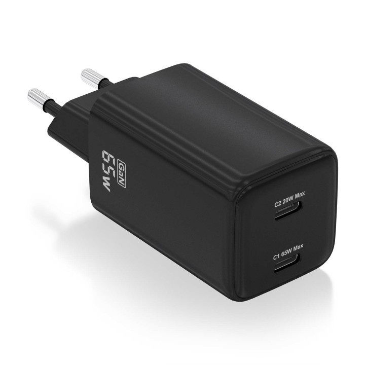 Cargador AISENS 2xUSB-C 65W Negro (ASCH-65W2P040-BK)