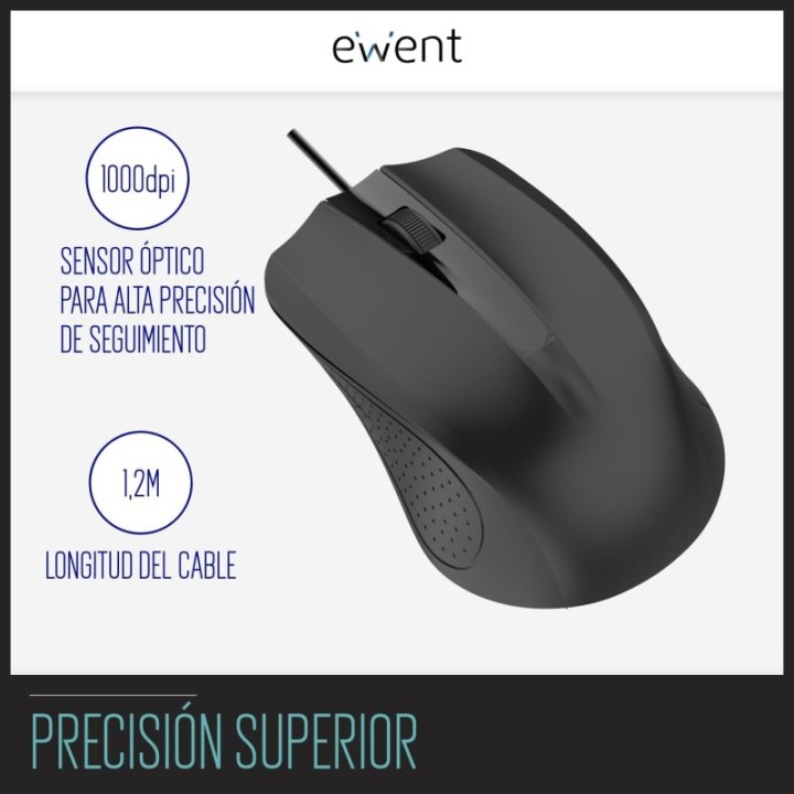 Ewent Ew3300 Ratón Óptico USB 1000 DPI Negro