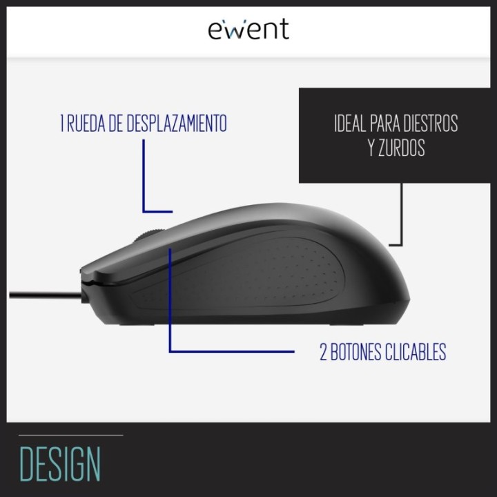 Ewent Ew3300 Ratón Óptico USB 1000 DPI Negro