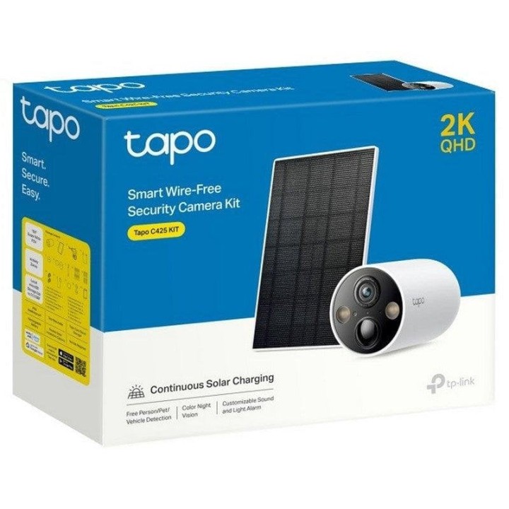 Tapo C425 Kit Cámara de Vigilancia con Panel Solar y Batería, 2K QHD, Detección IA Gratuita Avanzada, Visión Nocturna a Color