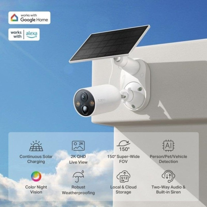 Tapo C425 Kit Cámara de Vigilancia con Panel Solar y Batería, 2K QHD, Detección IA Gratuita Avanzada, Visión Nocturna a Color