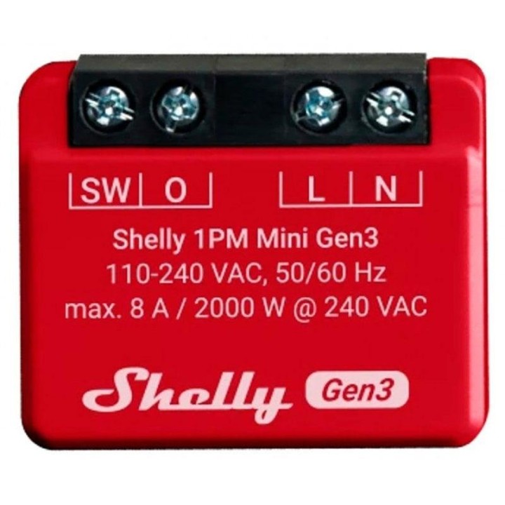 Shelly 1PM Mini Gen 3 Interruptor Inteligente WiFi y Bluetooth, 1 Canal 8A con Medición de Consumo