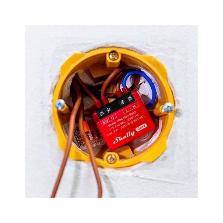 Shelly 1PM Mini Gen 3 Interruptor Inteligente WiFi y Bluetooth, 1 Canal 8A con Medición de Consumo