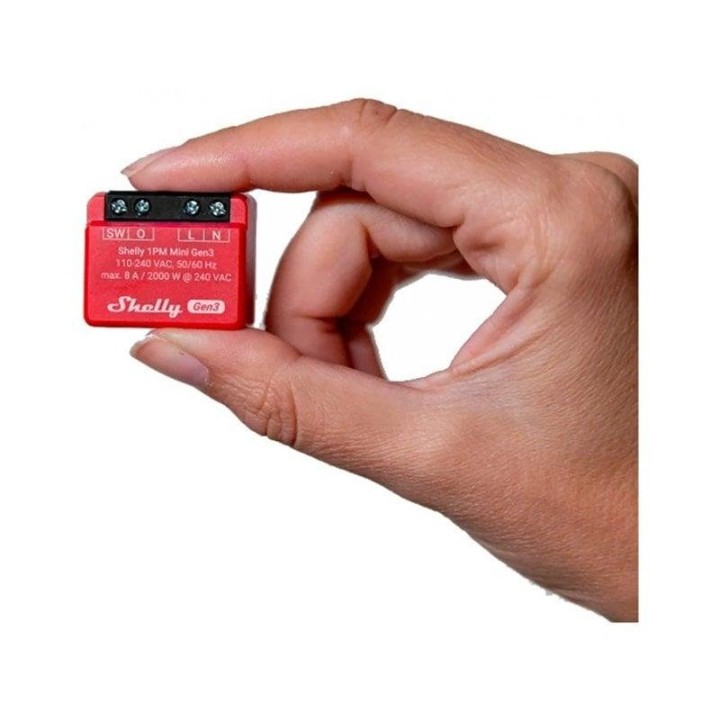 Shelly 1PM Mini Gen 3 Interruptor Inteligente WiFi y Bluetooth, 1 Canal 8A con Medición de Consumo