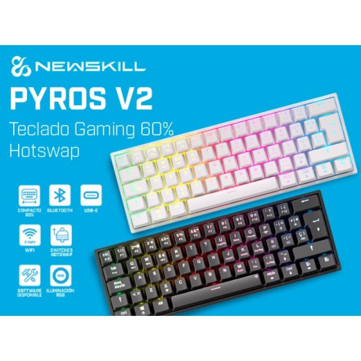 Newskill Pyros V2 Teclado Gaming Inalámbrico Mecánico 60% Hotswap Negro
