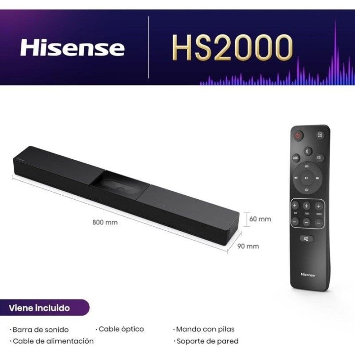 Hisense HS2000 Barra de Sonido 2.1 Dolby Digital Plus 240W Negra