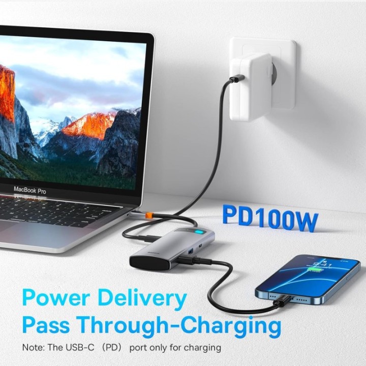 Baseus Metal Gleam 7 en 1 DockStation USB-C 100W a USB-C PD/HDMI/USB 3.0/Lector Tarjetas Gris
